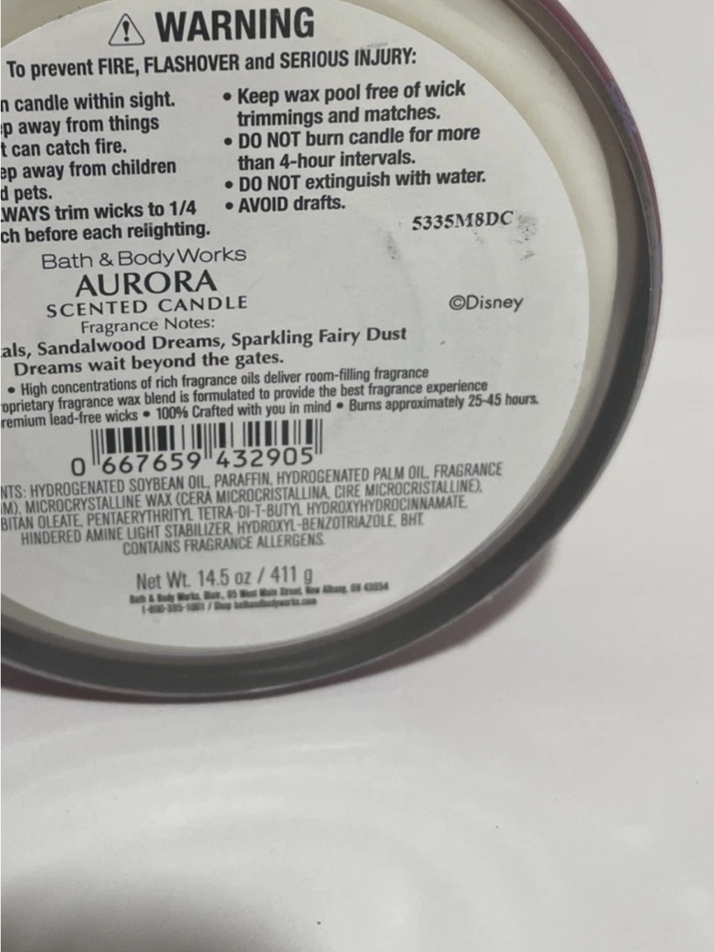 Bath & Body Works DISNEY PRINCESS AURORA Large 3-Wick Candle 14.5oz NEW Sold Out - Picture 5 of 7